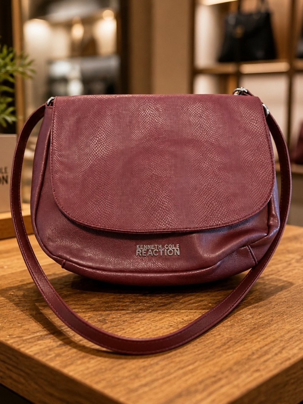 Kenneth Cole Reaction Wine Textured Flap Crossbody